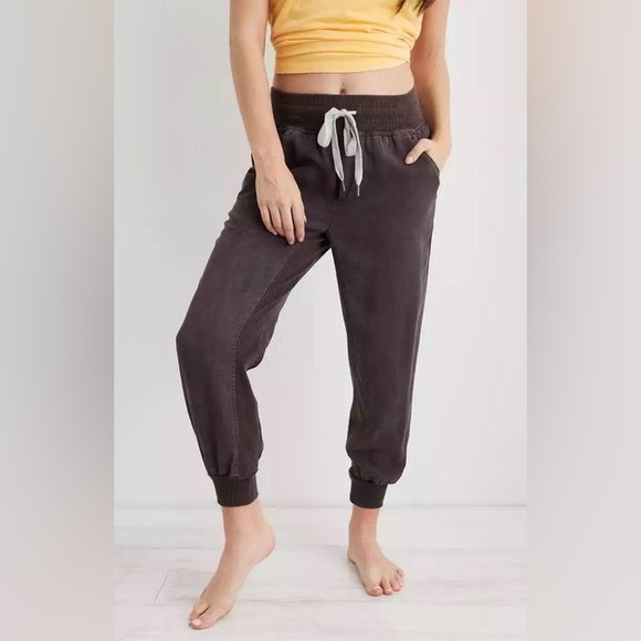Aerie Dark Purple/Brown Ribbed Woven Lyocell Joggers Size Small EUC - Picture 1 of 14